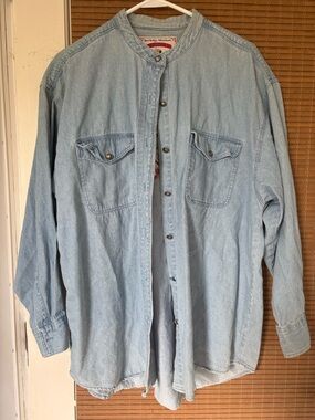 Red Ridge Mountain Light Blue Denim Band-Collar Button-Down Shirt